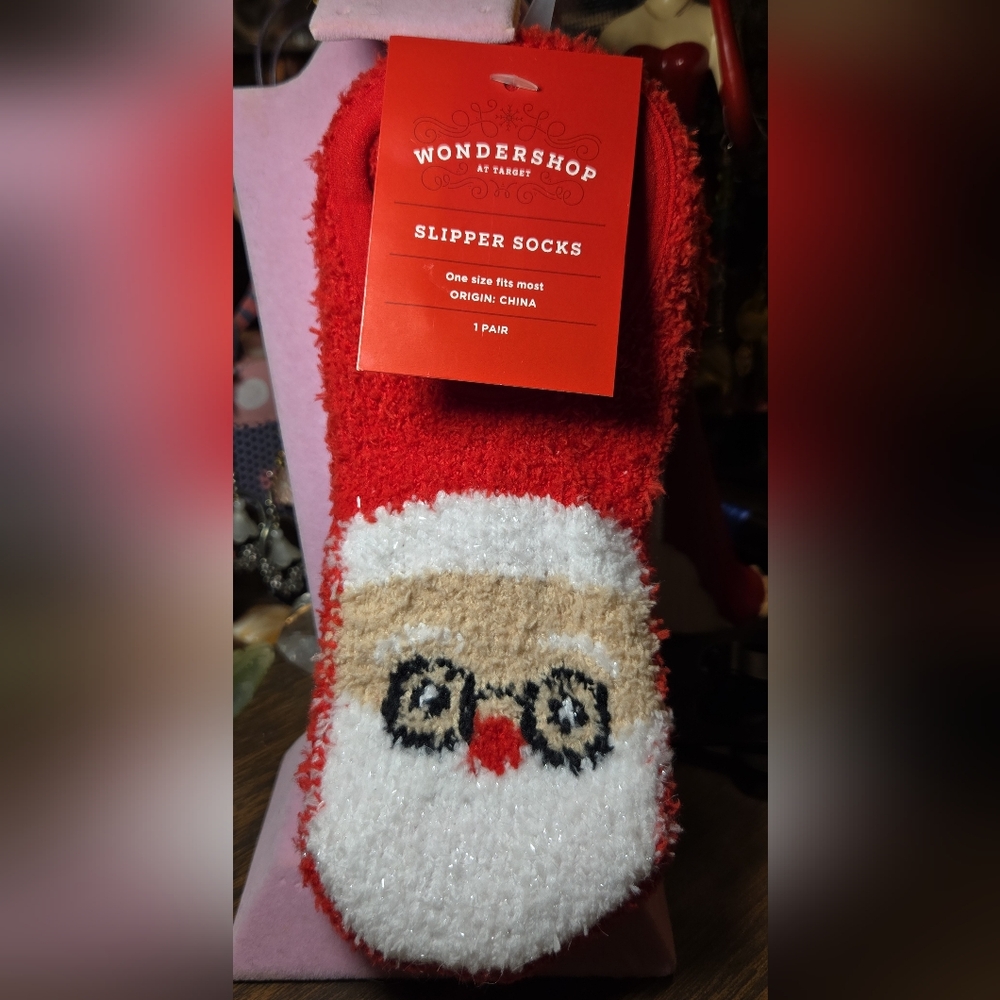 Soft Red Santa Gripper Slipper Socks By Wondershop NWT